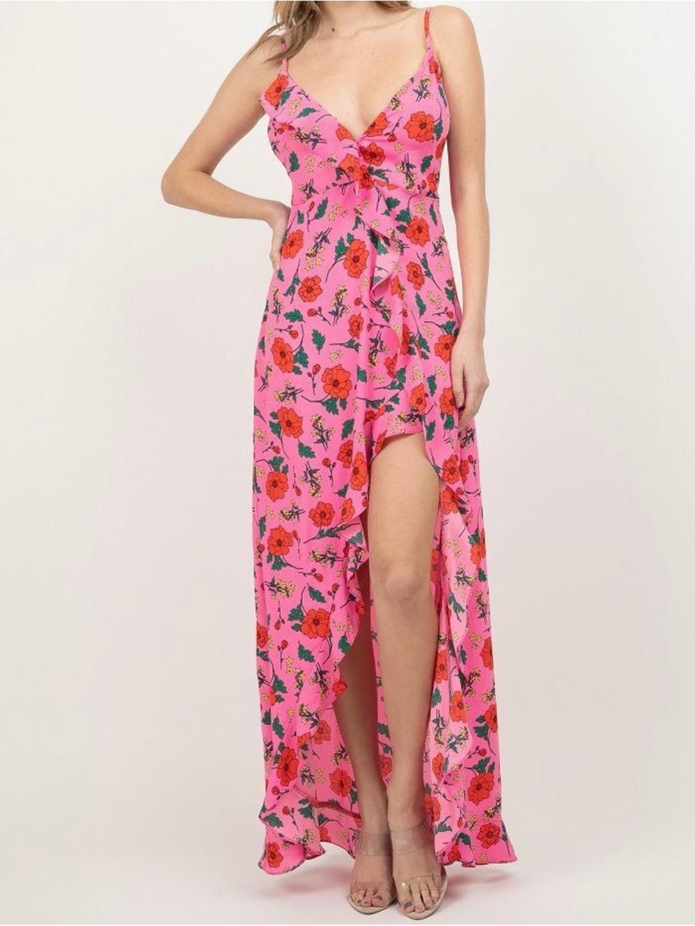 Signature8 Pink Floral High-Low Maxi Dress